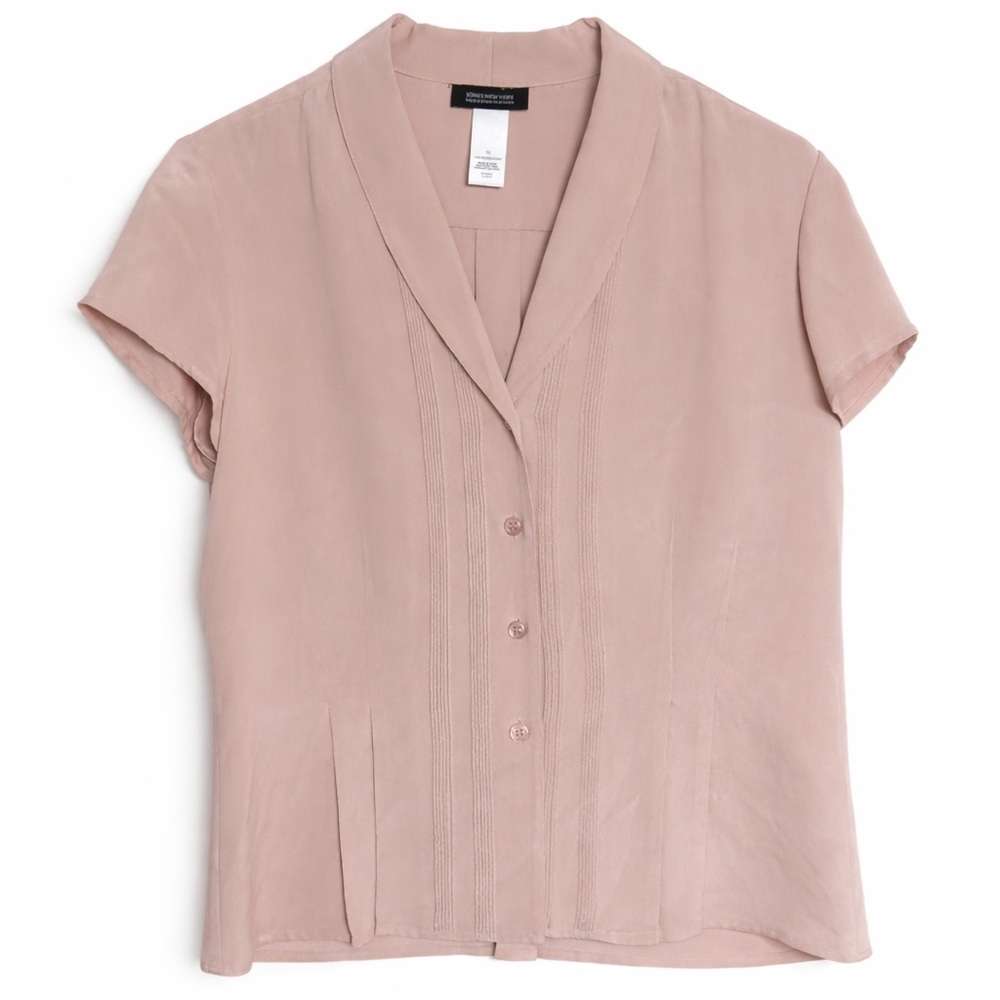 Jones New York Collection Platinum 100% Silk Blouse Pink Short Sleeve Size 10